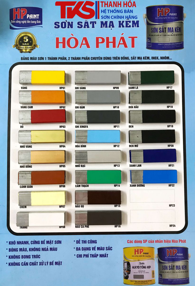 Màu sắc sơn sắt mạ kẽm HP
