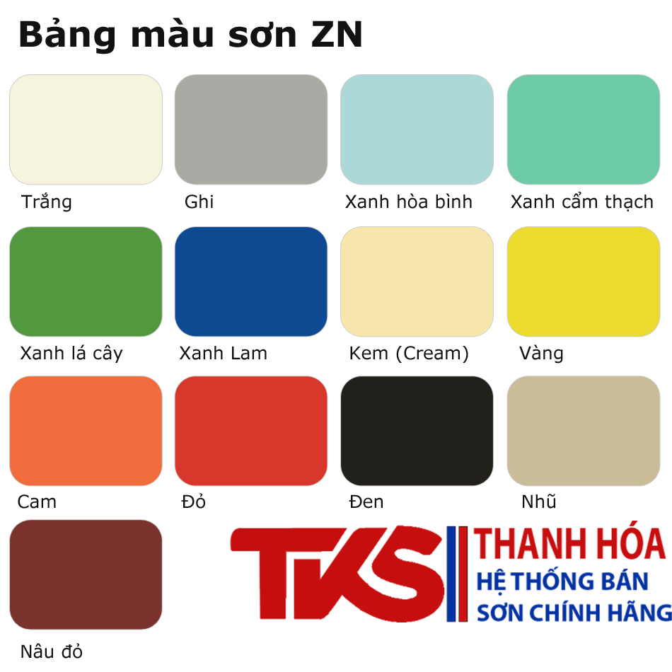 Bảng màu sơn thép mạ kẽm ZN