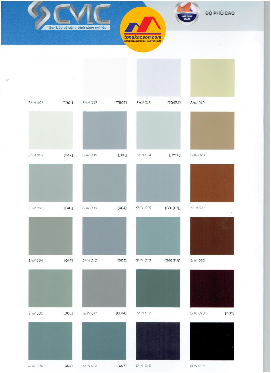 Bảng màu sơn mạ kẽm đa năng CMC