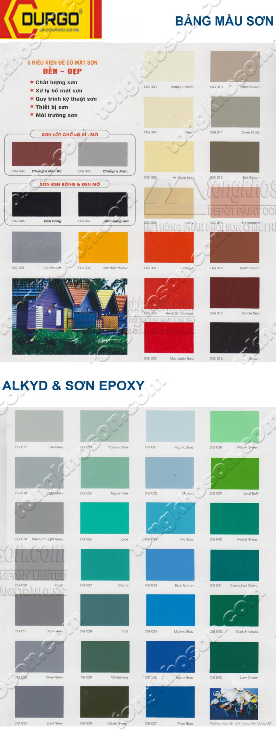 Bảng màu sơn sắt mạ kẽm Drugo gốc Acrylic