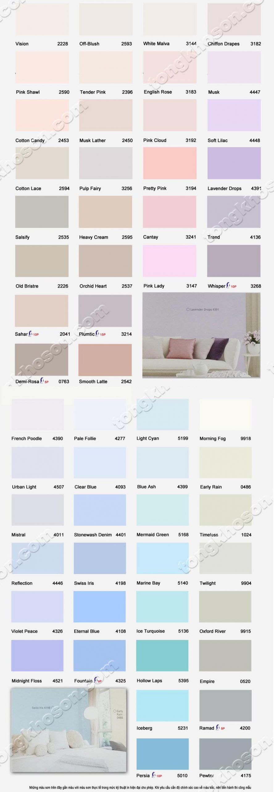 Bảng màu sơn Jotaplast Jotun nội thất mịn